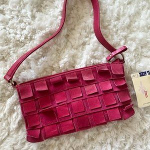 Pink Iris Tyler Leather Baguette Hand bag NWT